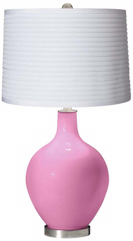 Pale Pink White Pleated Shade Ovo Table Lamp