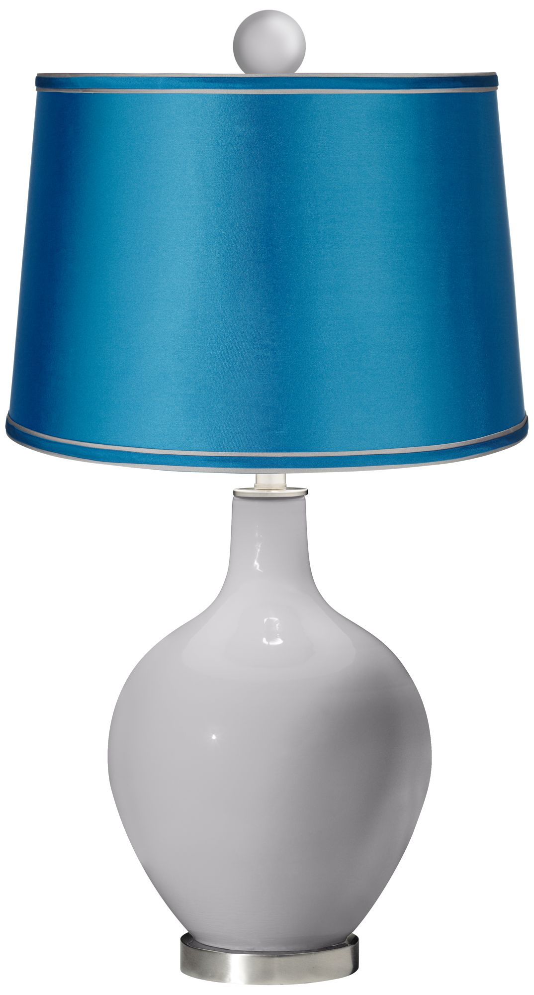 Swanky Gray - Satin Turquoise Ovo Lamp with Color Finial