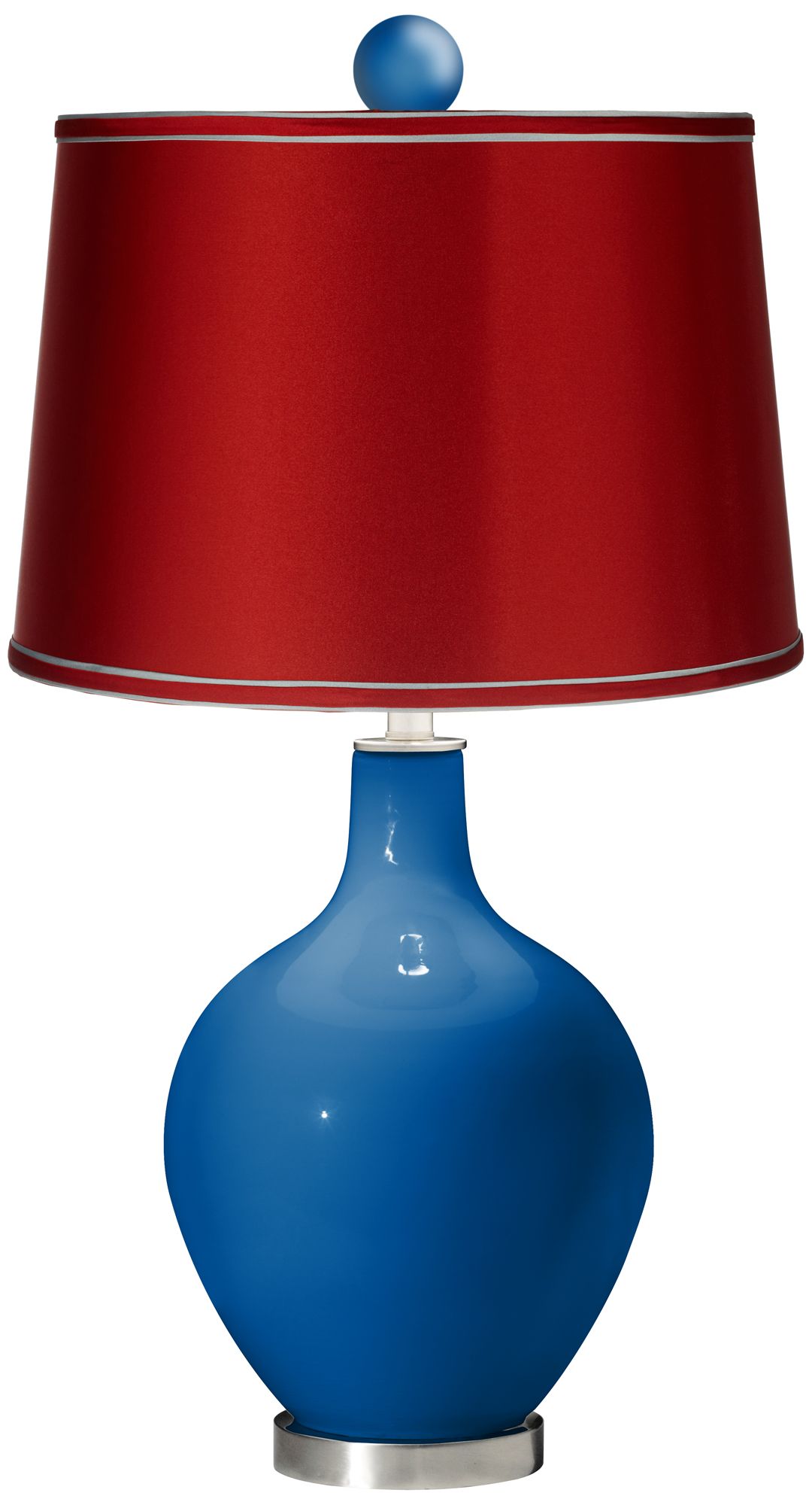 Hyper Blue - Satin Red Ovo Table Lamp with Color Finial