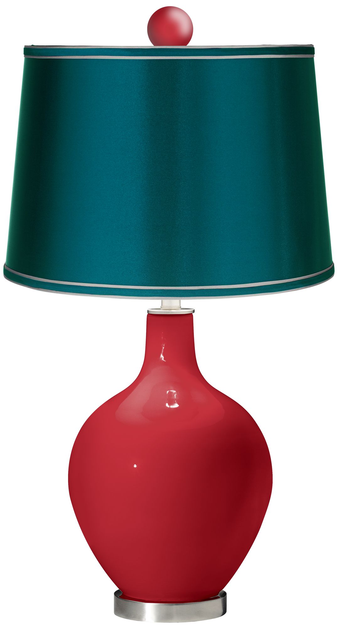 Ribbon Red - Satin Teal Ovo Table Lamp with Color Finial