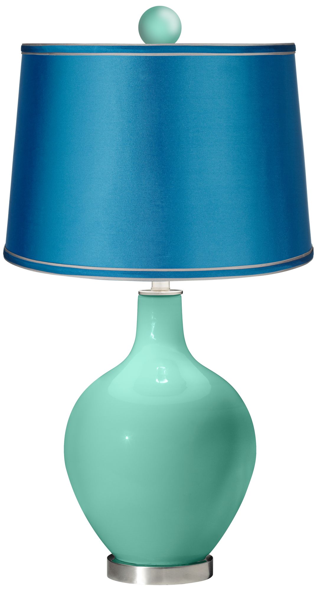 Larchmere - Satin Turquoise Ovo Lamp with Color Finial