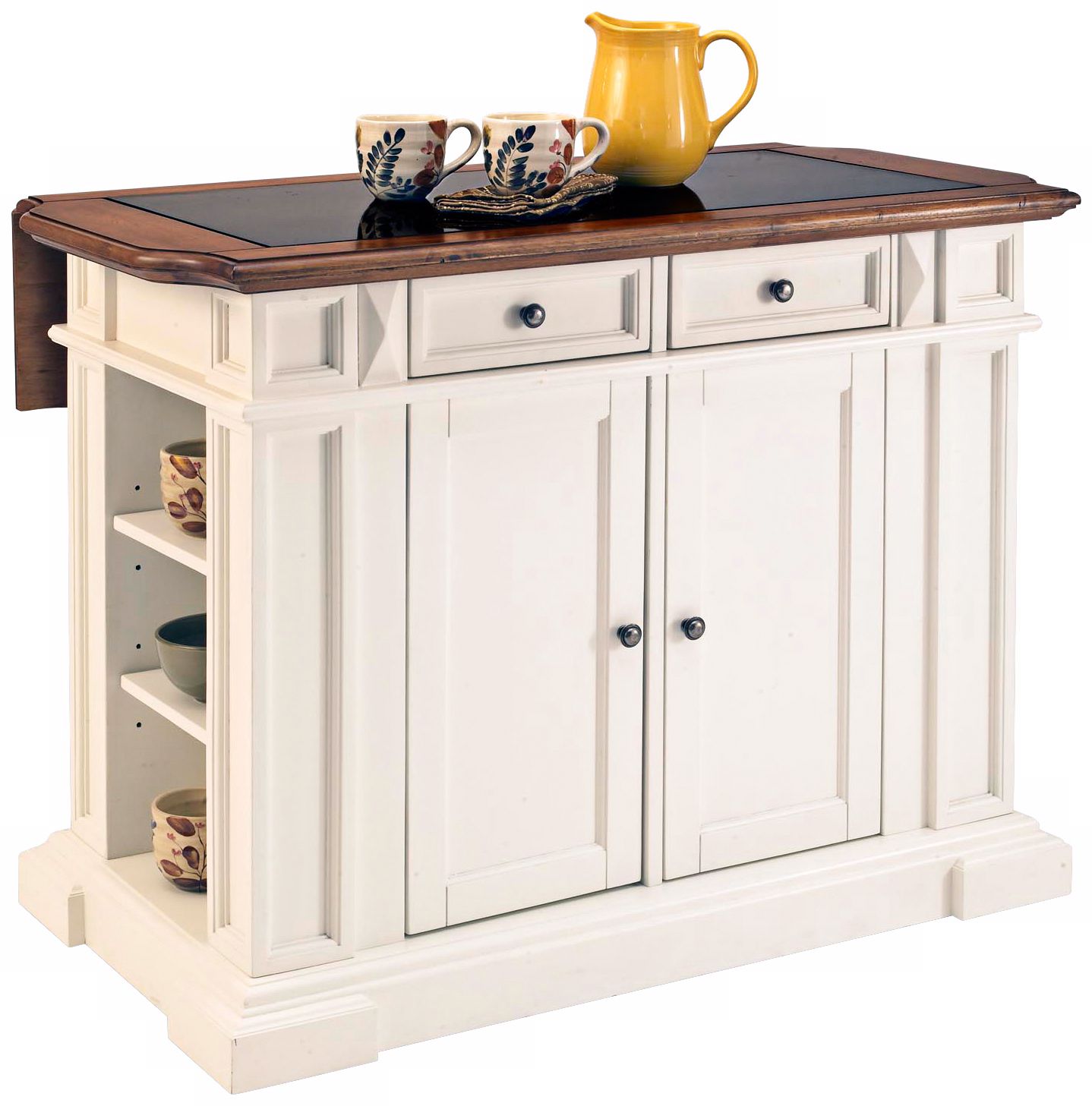 White and Oak Kitchen Island with Drop Leaf