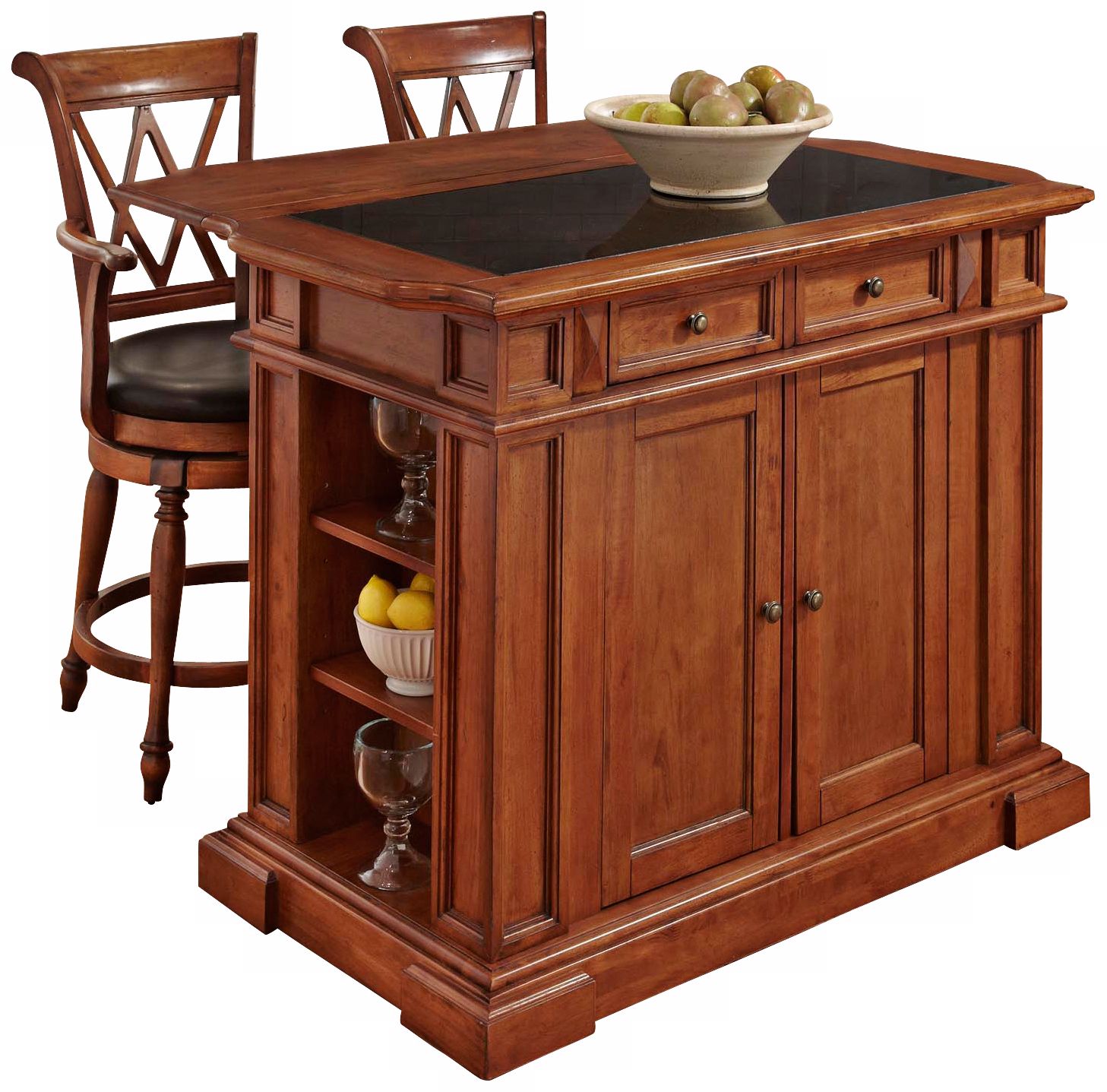 Deluxe Distressed Cottage Oak Kitchen Island and Stools