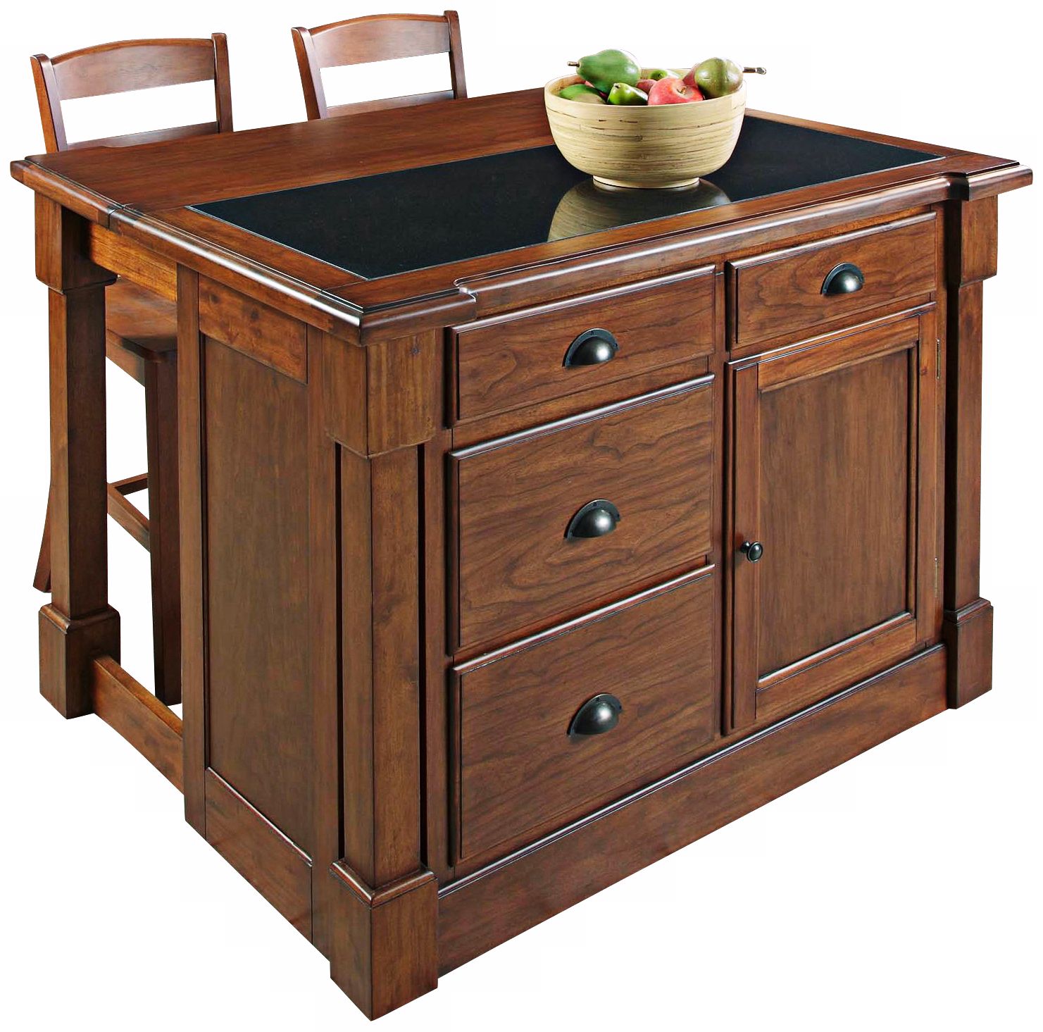 Aspen Wood Drop Leaf Kitchen Island with 2 Barstools