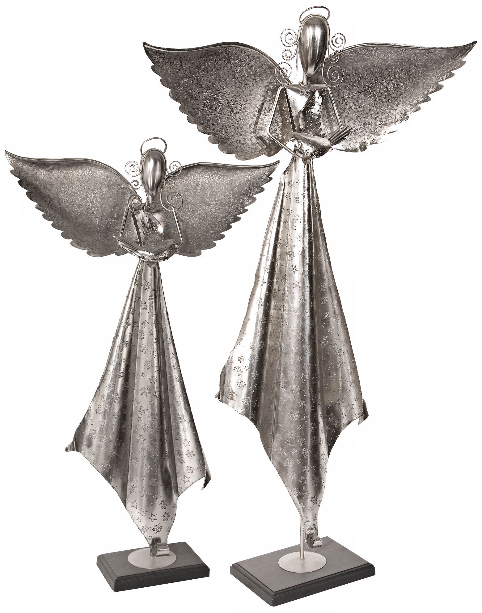 Set of 2 Uttermost Antiqued Nickel Angel Sculptures