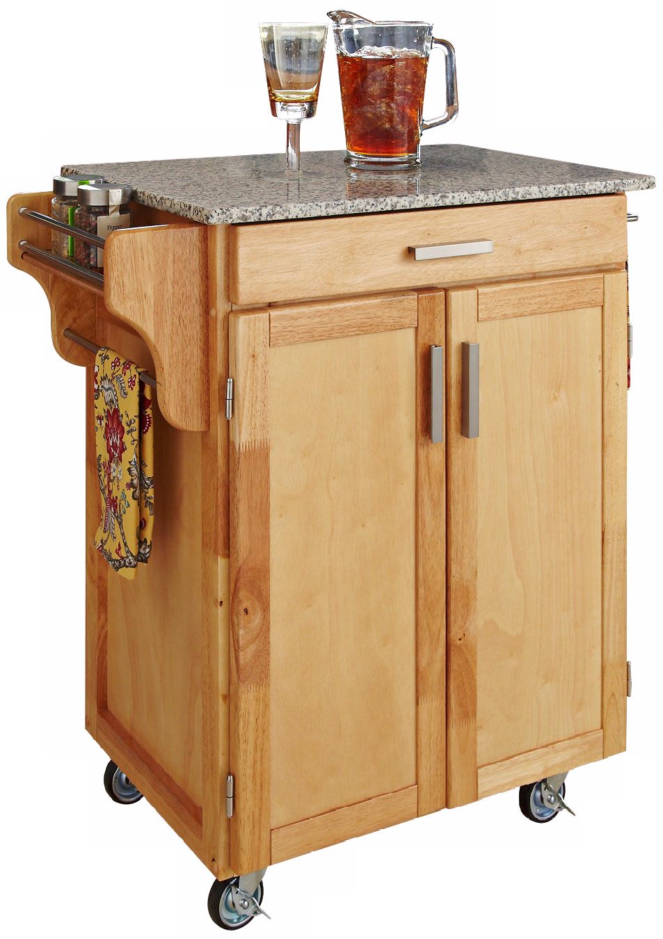 Natural Wood Kitchen Cart with Speckled Granite Top