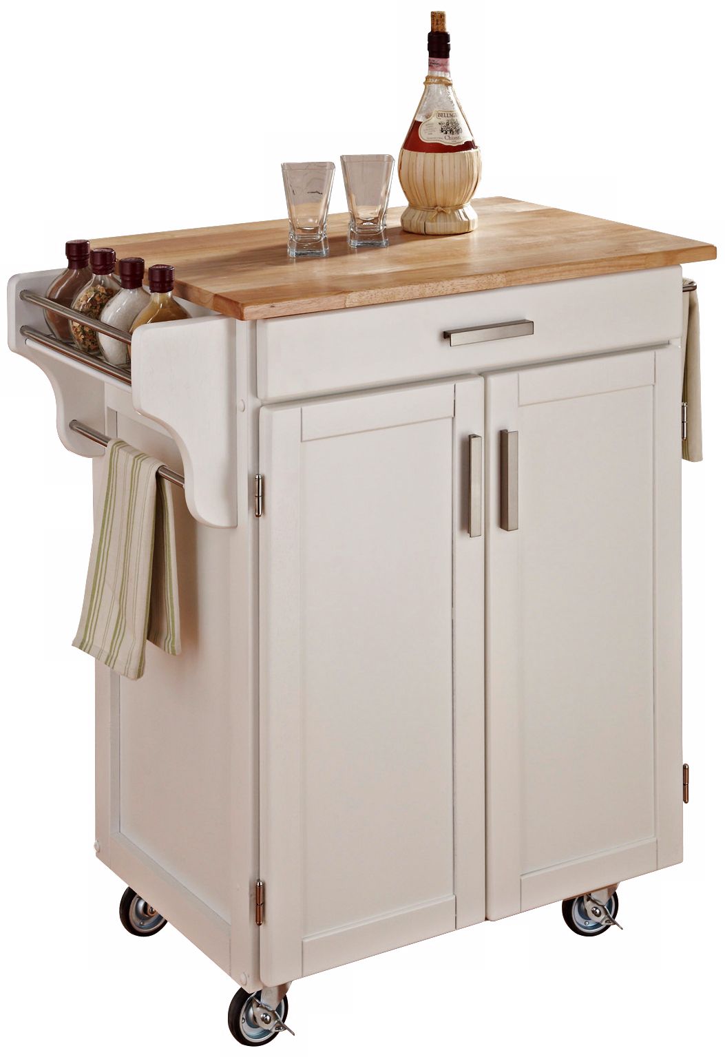 White Wood Kitchen Utility Cart with Natural Top
