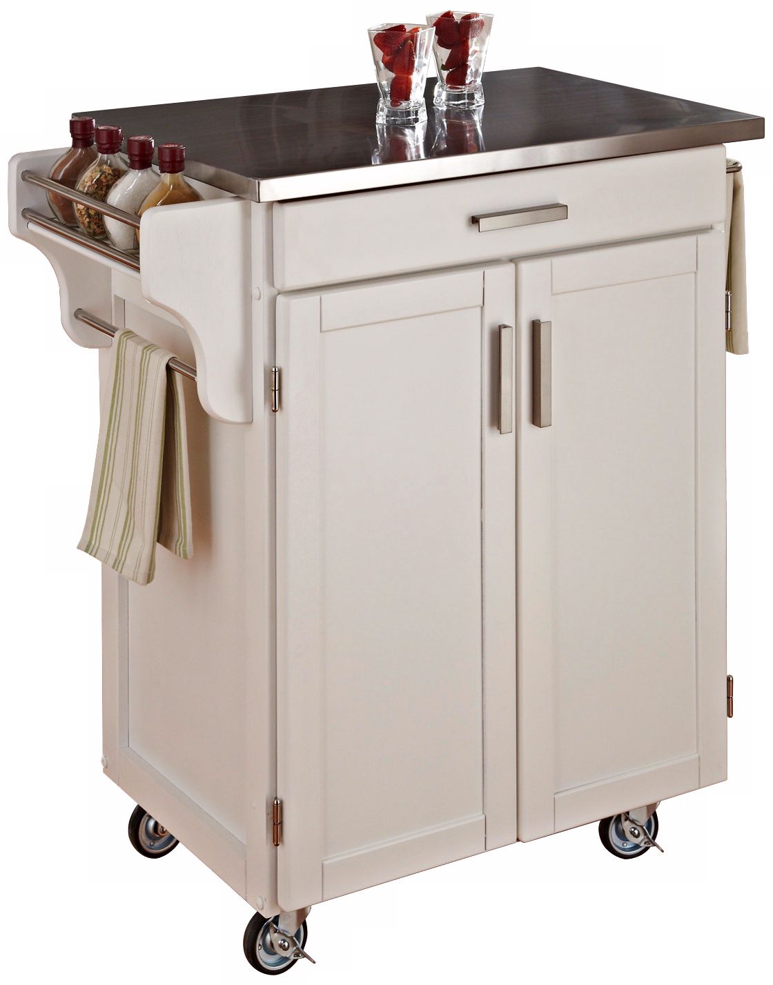 White Kitchen Utility Cart with Stainless Top