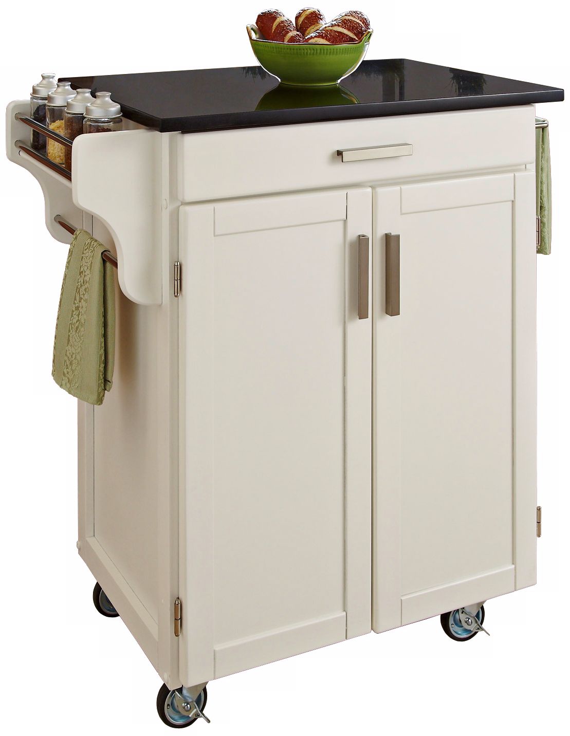 White Cuisine Cart With Black Granite Top