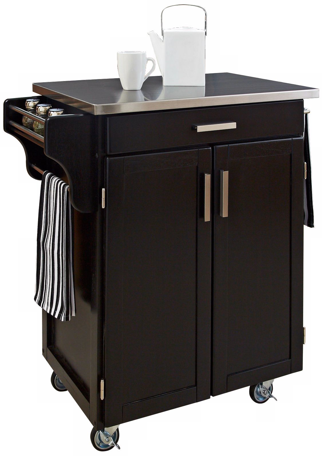Black Kitchen Utility Cart with Stainless Top
