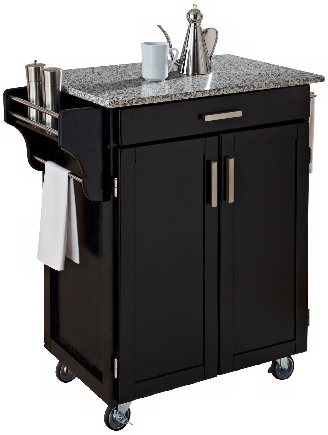 Black Wood Kitchen Cart with Speckled Granite Top