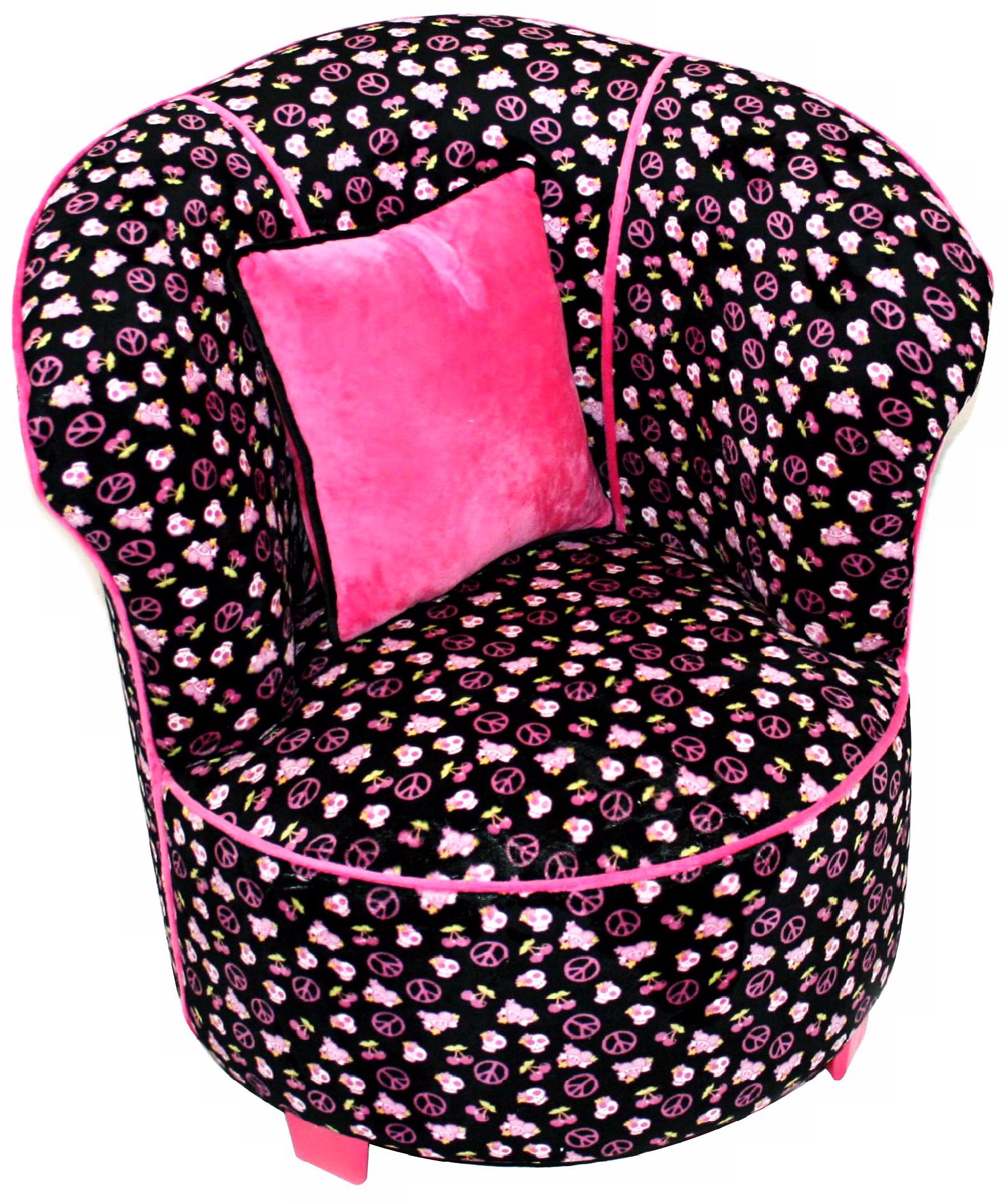 Tween Child Minky Black Skull Tulip Chair