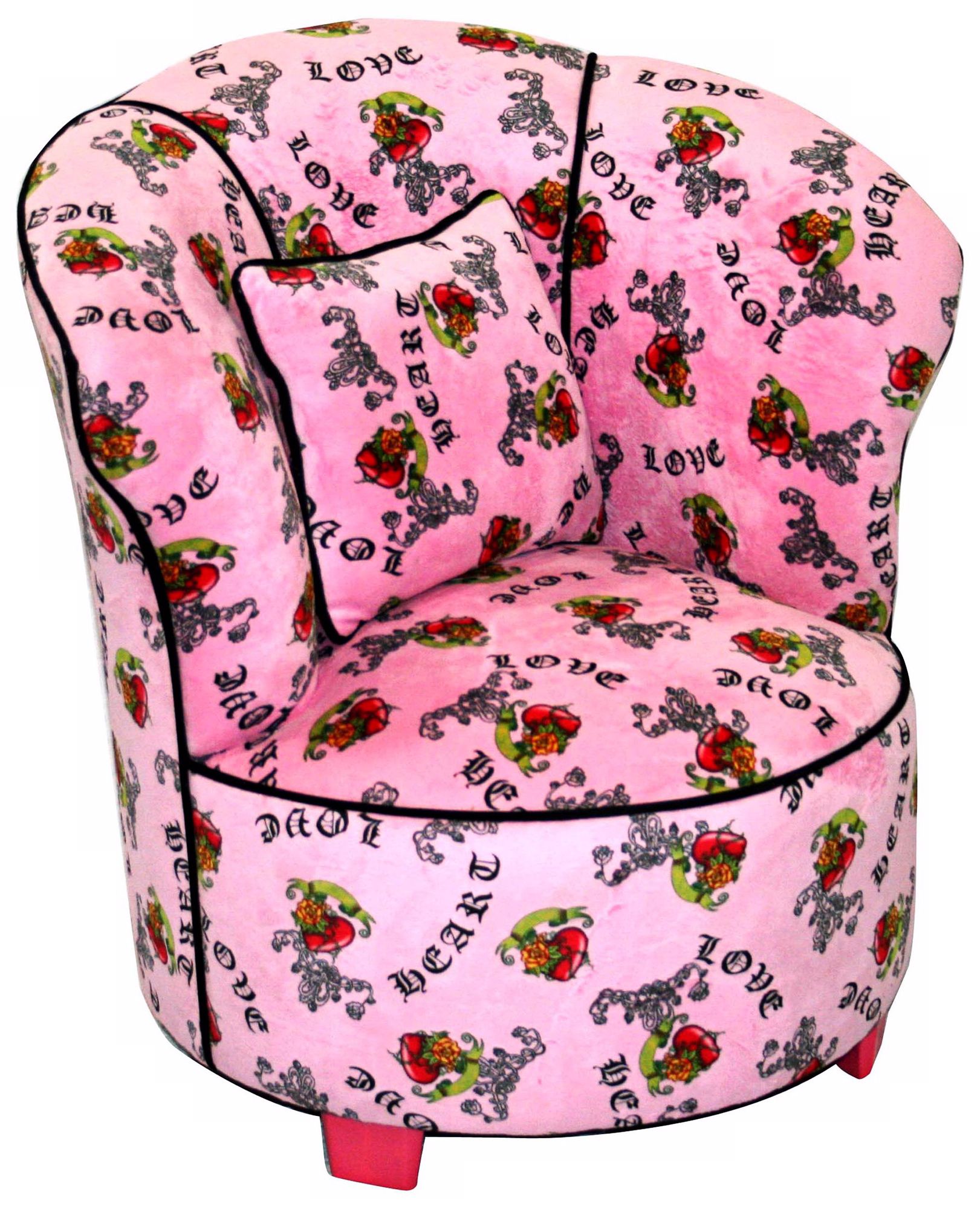 Tween Child Minky Pink Heart Tattoo Tulip Chair