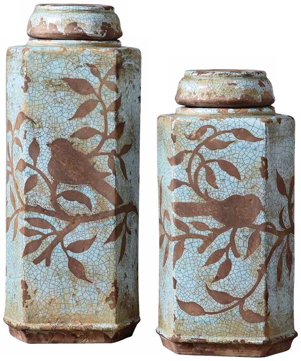 Uttermost Set of 2 Freya Tall Covered Ceramic Jars
