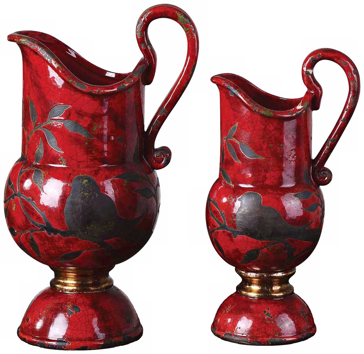 Set of 2 Uttermost Siana Bird Red Ceramic Vases