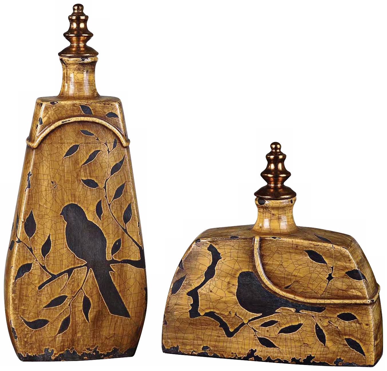 Set of 2 Uttermost Hulda Decorative Bird Ceramic Containers