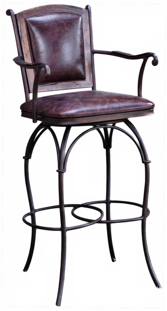 Burgundy Leather Swivel Bar Stool with Arms
