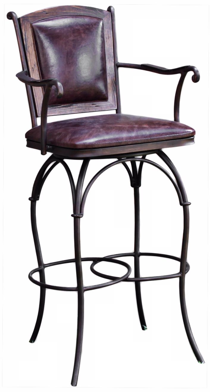 Burgundy Leather Swivel Counter Stool with Arms
