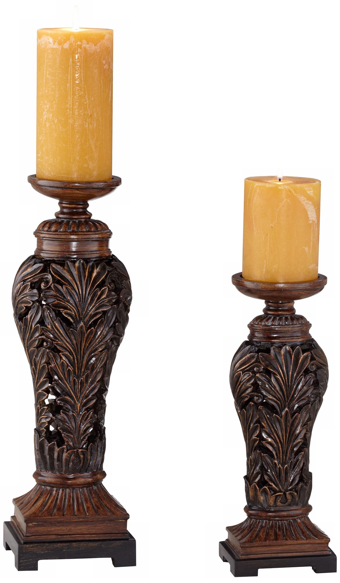 Set of 2 Possini Flora Carved Pillar Candle Holders