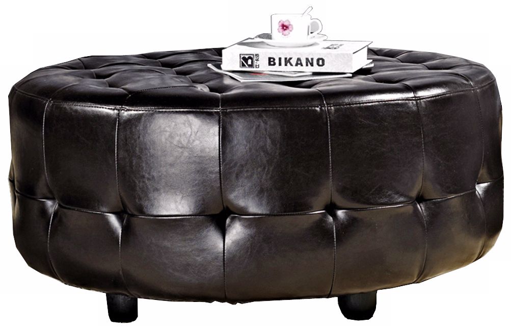 Cayman Dark Brown Faux Leather Round Ottoman