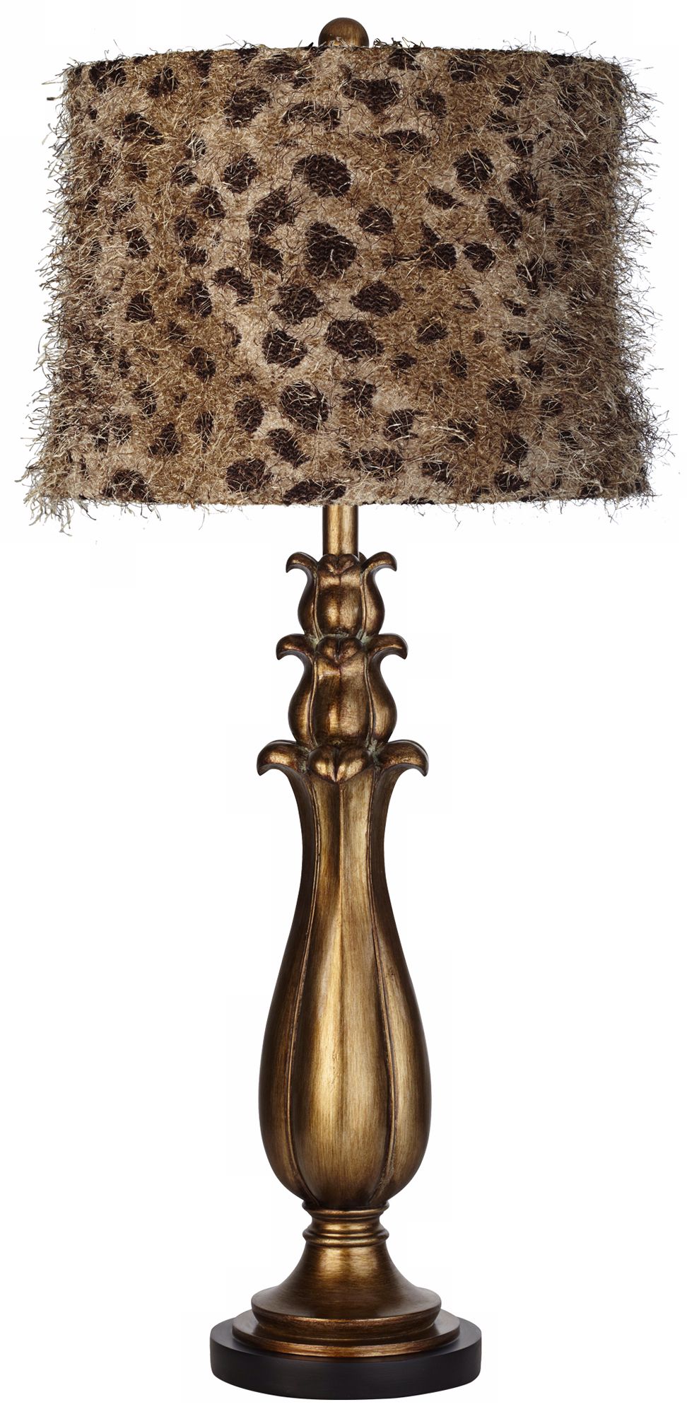 Leopard Shag Shade Dark Gold Tulip Table Lamp