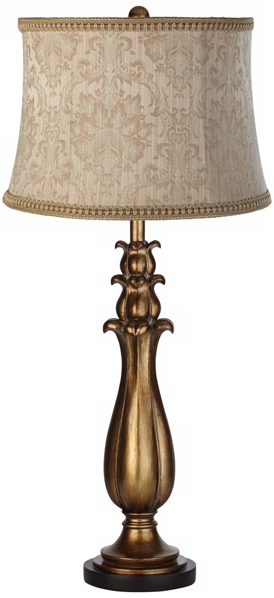 Latte Brocade Floral Shade Dark Gold Tulip Table Lamp