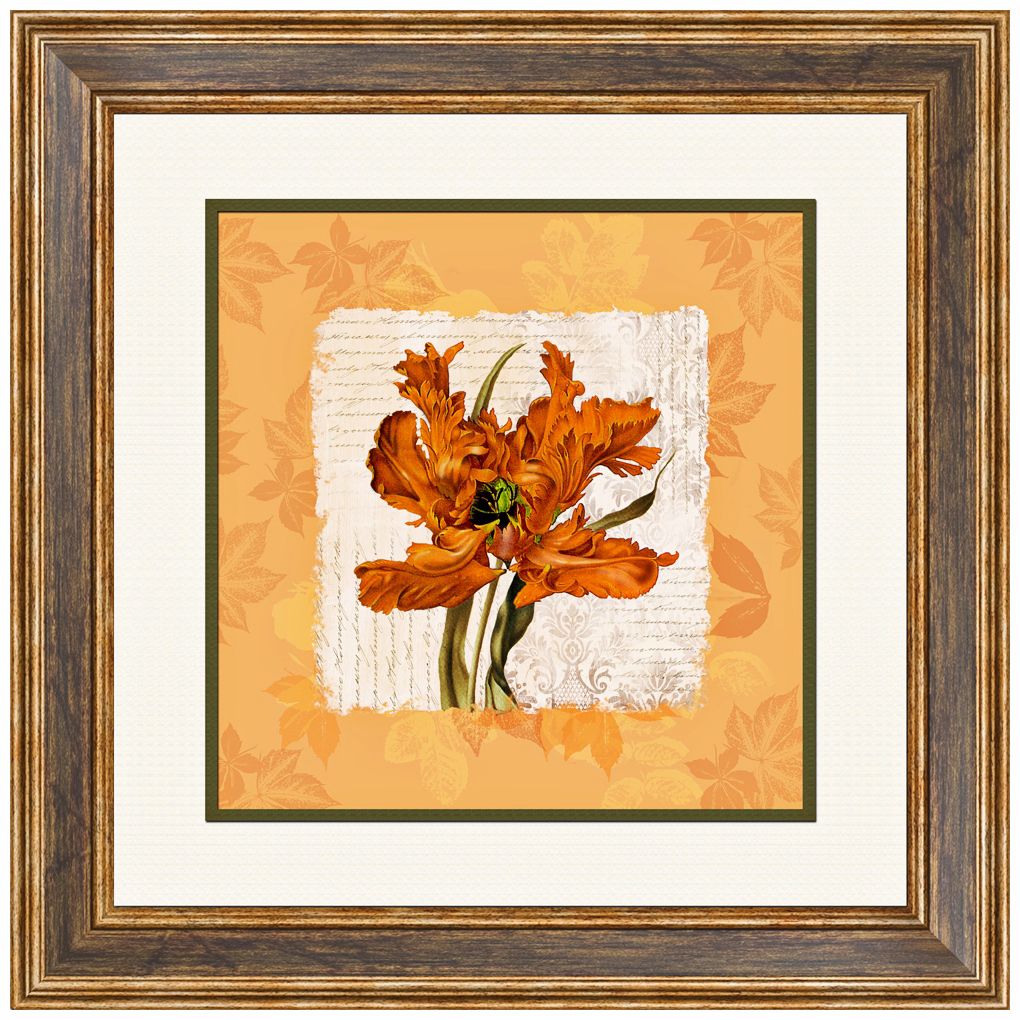 Orange Floral I 20 1/2" Square Framed Wall Art