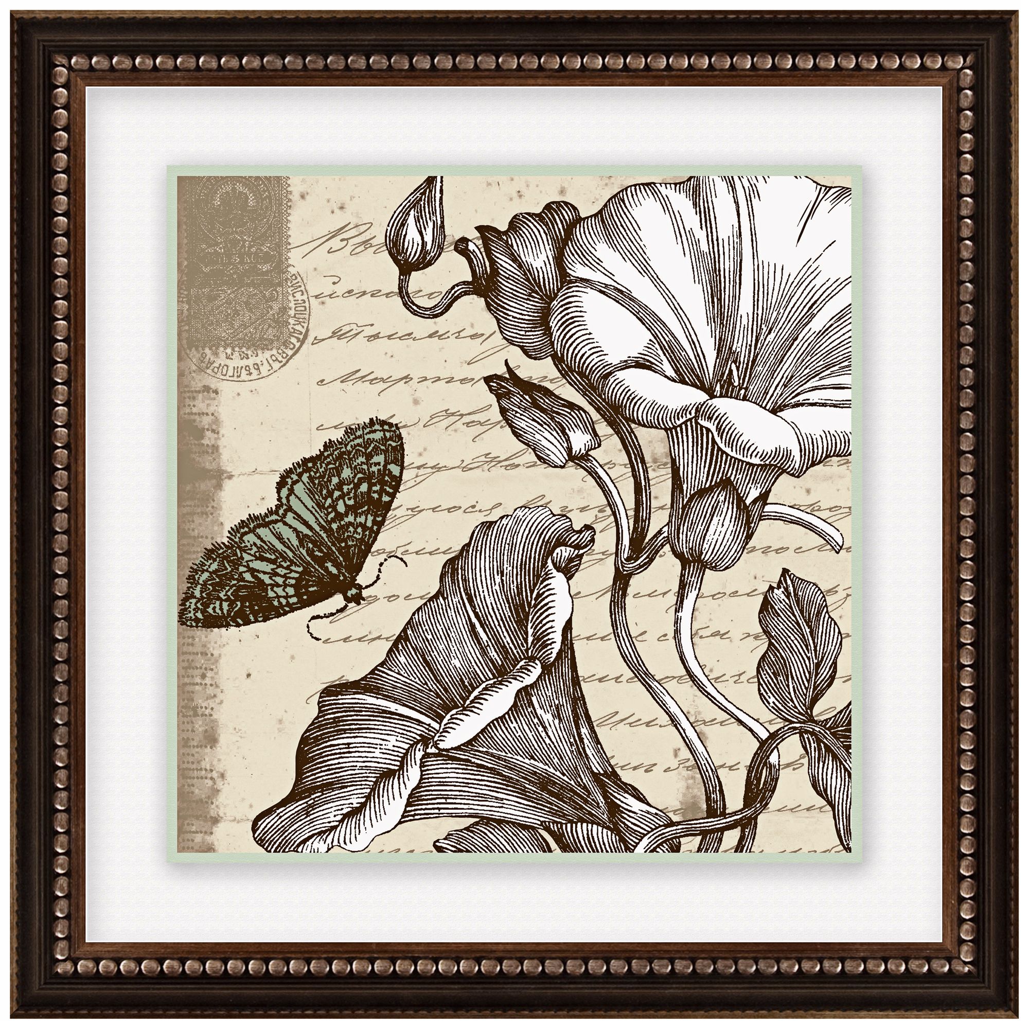 Sepia Etchings 14 1/2" Square Framed Flower Wall Art