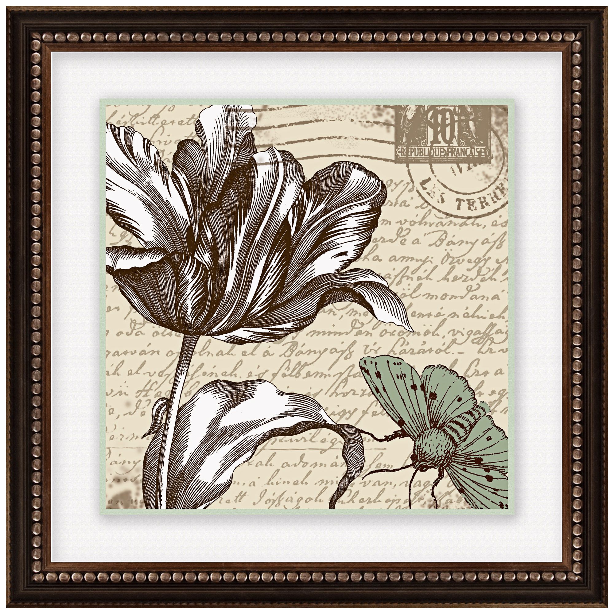 Sepia Etchings II 14 1/2" Square Framed Flower Wall Art