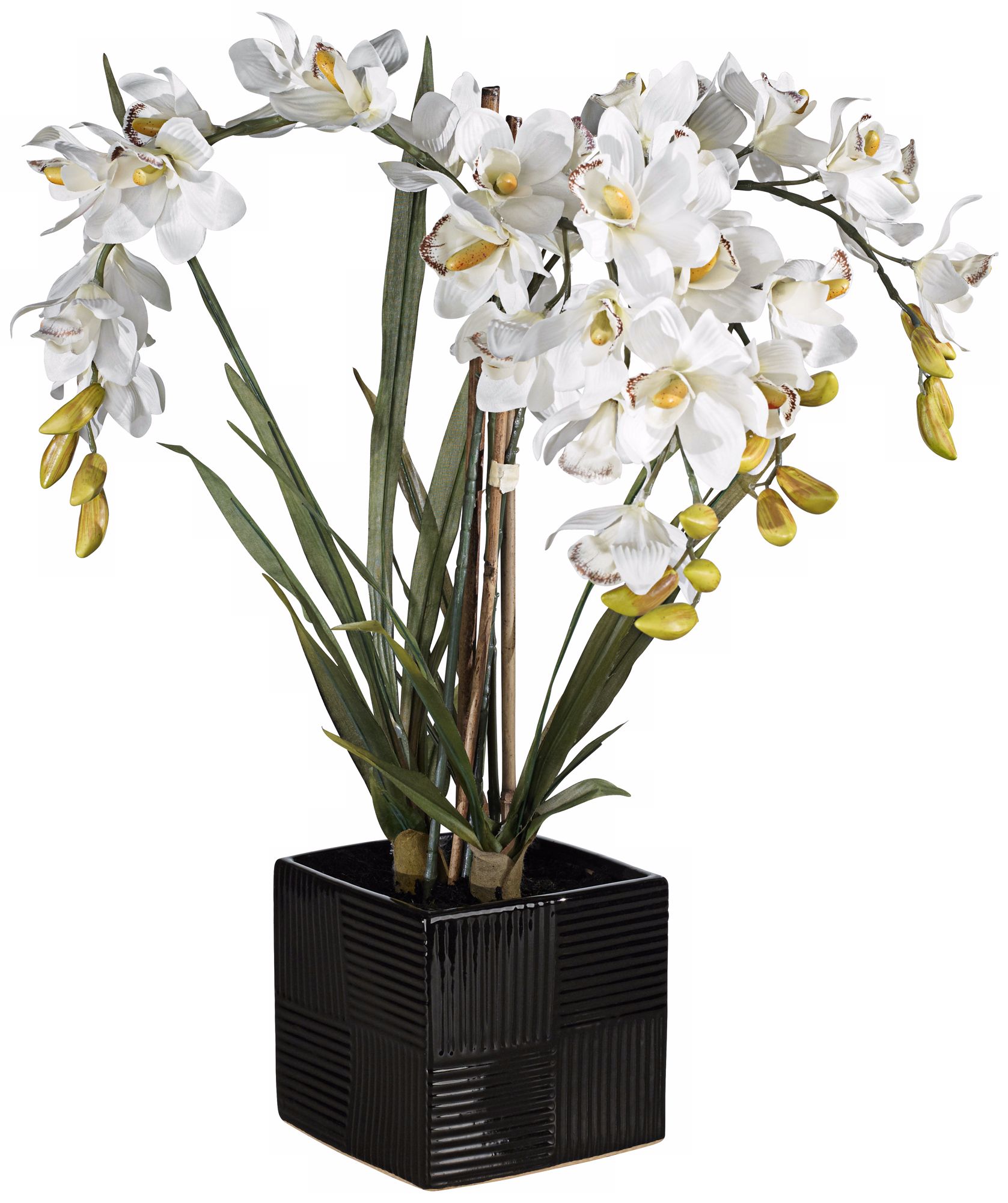 White Cymbid Orchid 24" High Faux Floral Arrangement