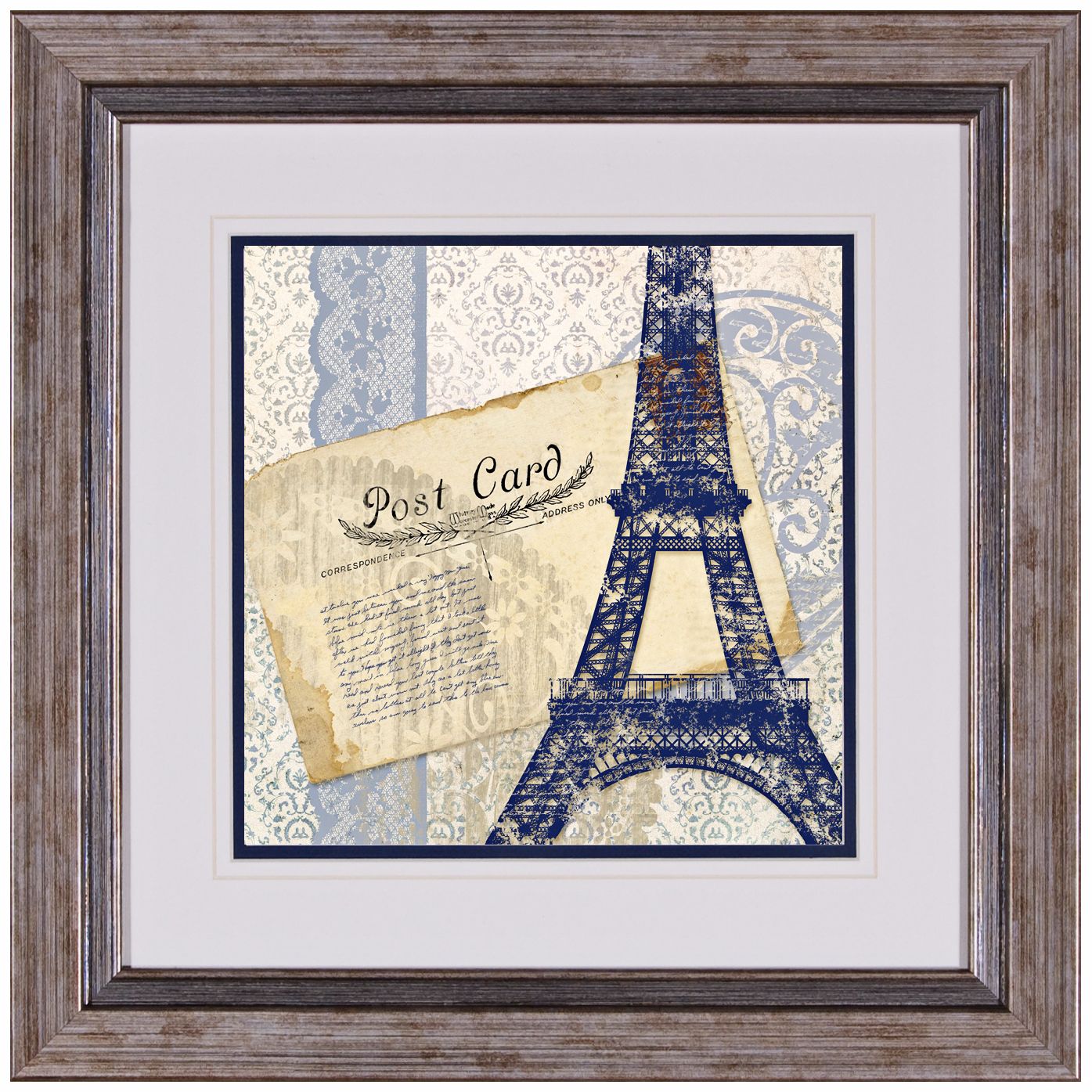Postcard Bleu I 17" Square Framed Wall Art