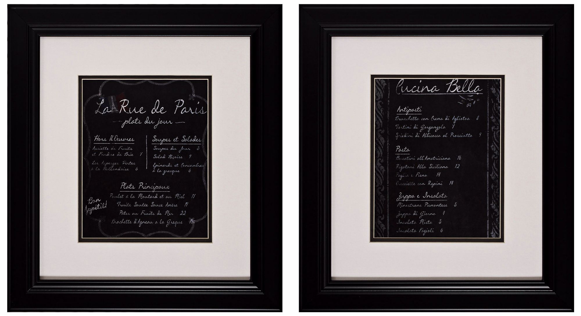 French and Italian Menus Set of 2 Wall Art Prints