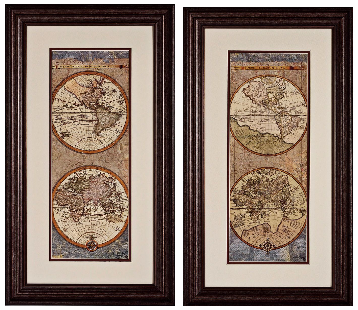 World Map I and II 28" High Framed Wall Art Set of 2