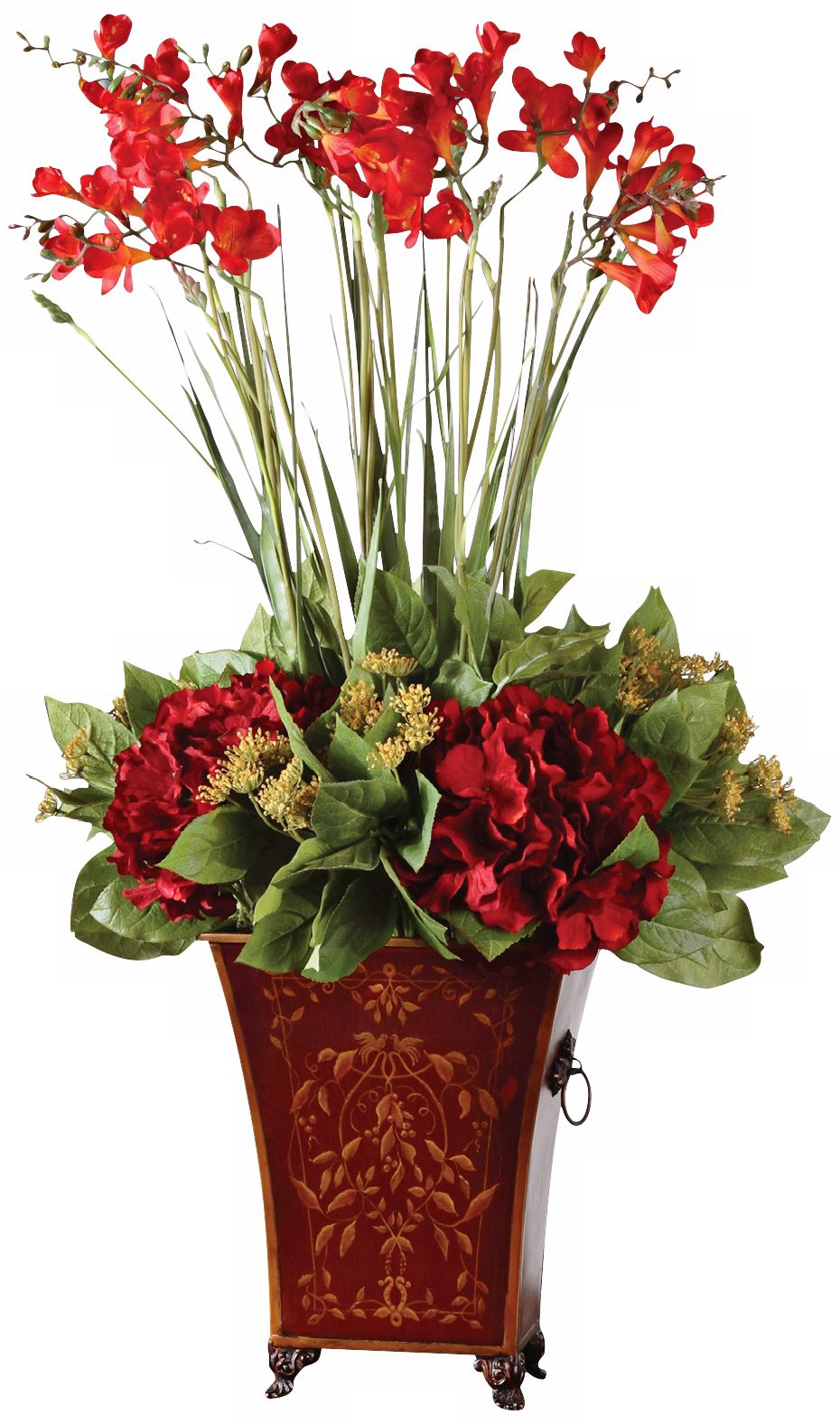 Uttermost Red Freesia in English Tole Planter