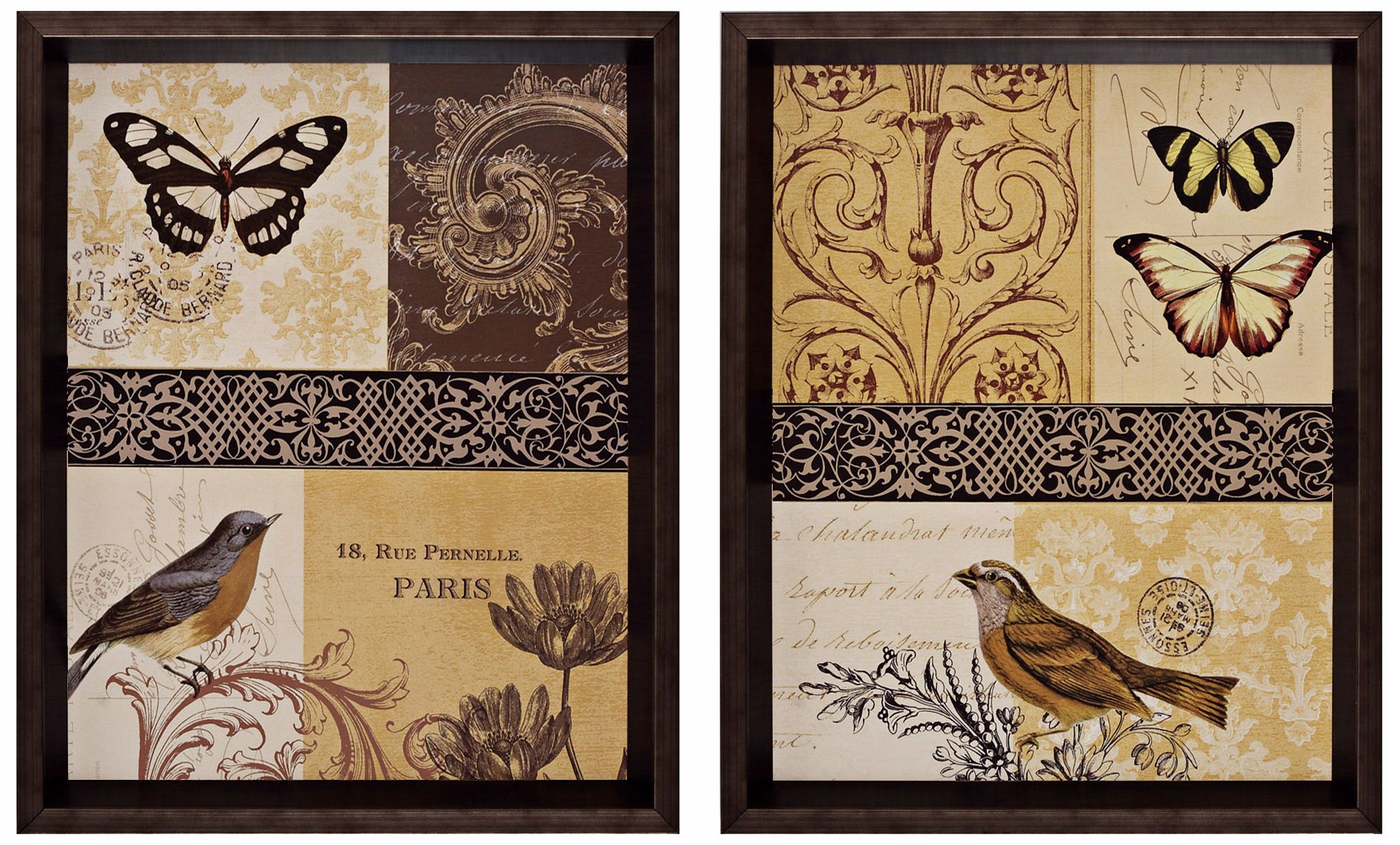 Set of 2 Elegance I/II 16" High Bird Wall Art