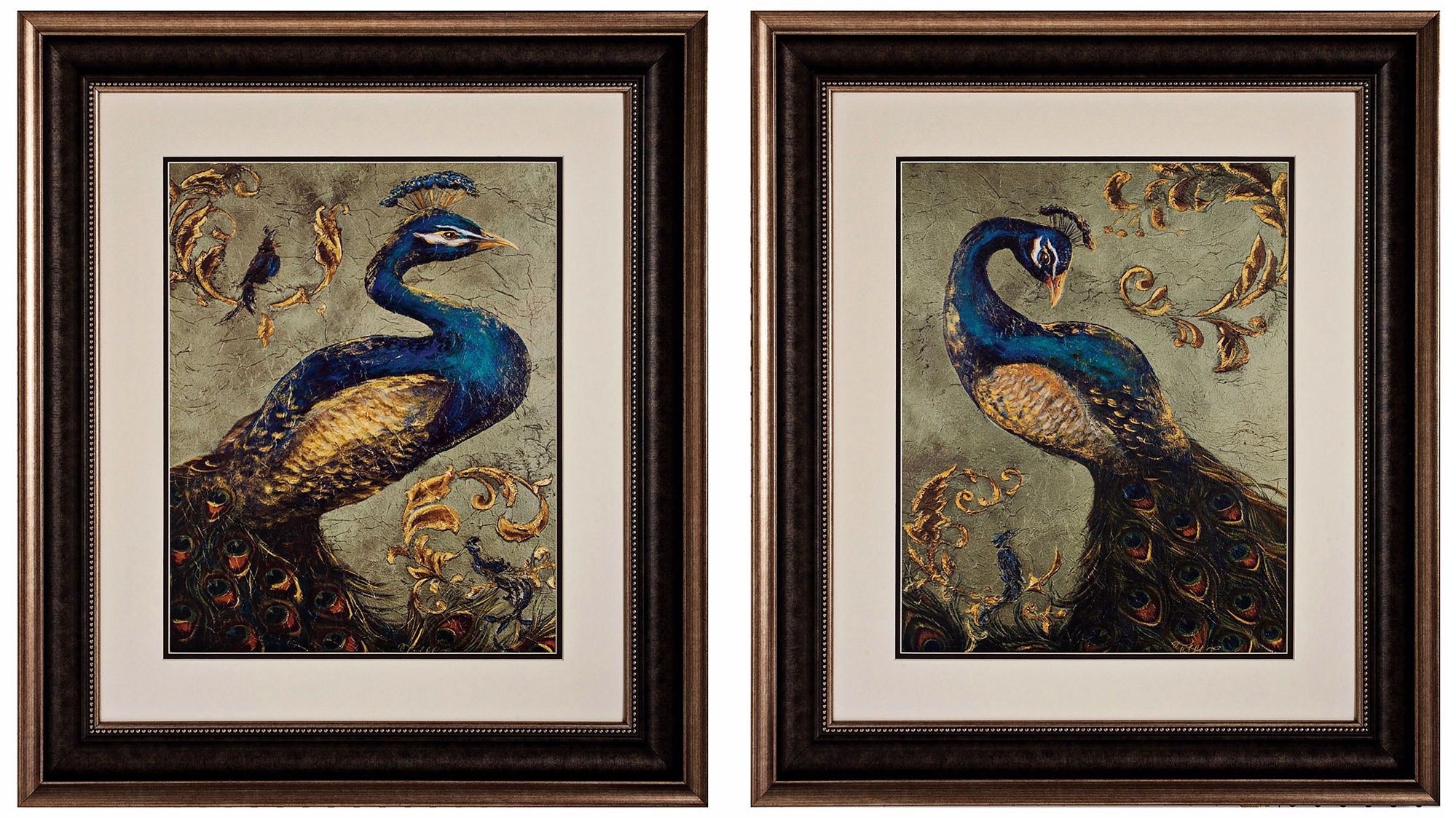 Set of 2 Peacock I/II 31" High Bird Wall Art