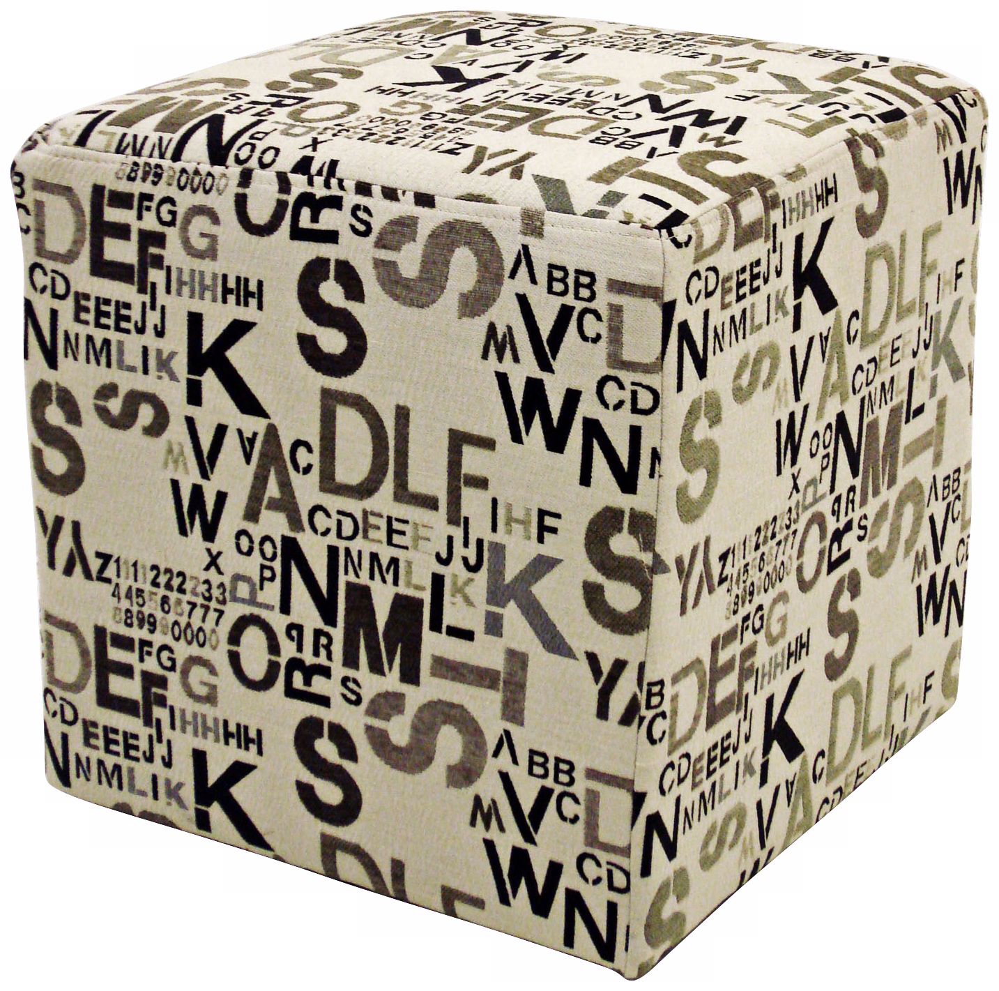 Alphabet Cream Fabric Cube Ottoman