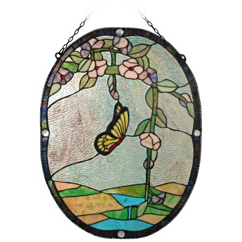 Dale Tiffany Beaded Butterfly Art Glass Window Panel   #X2674