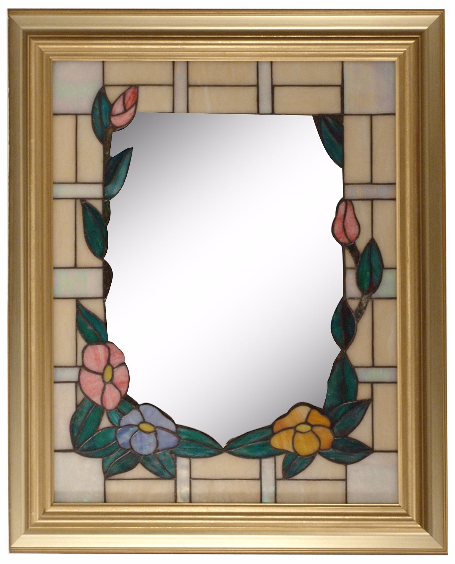 Dale Tiffany Peony Gold 34" High Art Glass Wall Mirror