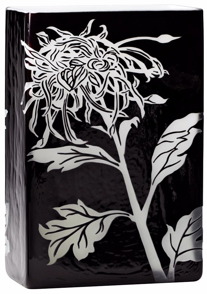Wild Dandelion Large Black and White Glass Vase