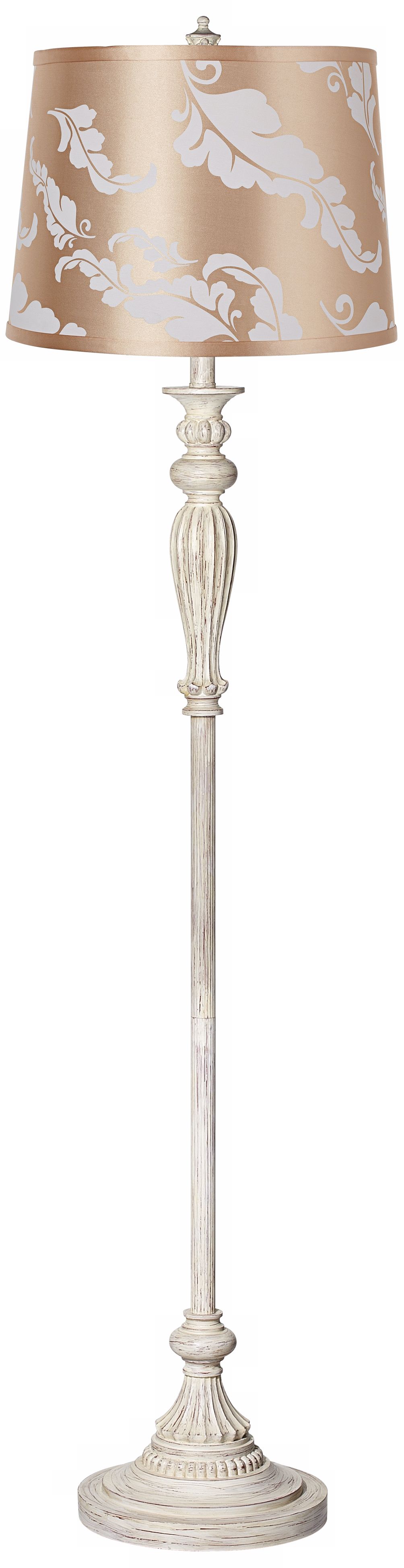 Beige Leaf Print Shabby Chic Antique White Floor Lamp