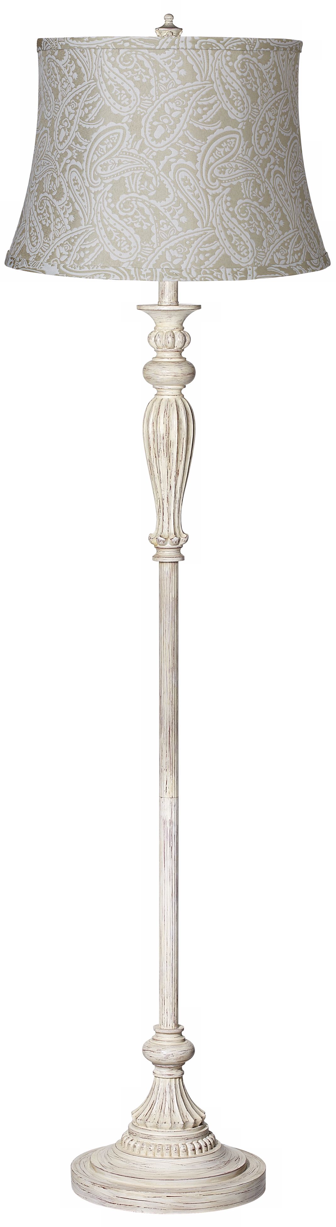 White Paisley Brocade Shabby Chic Antique White Floor Lamp