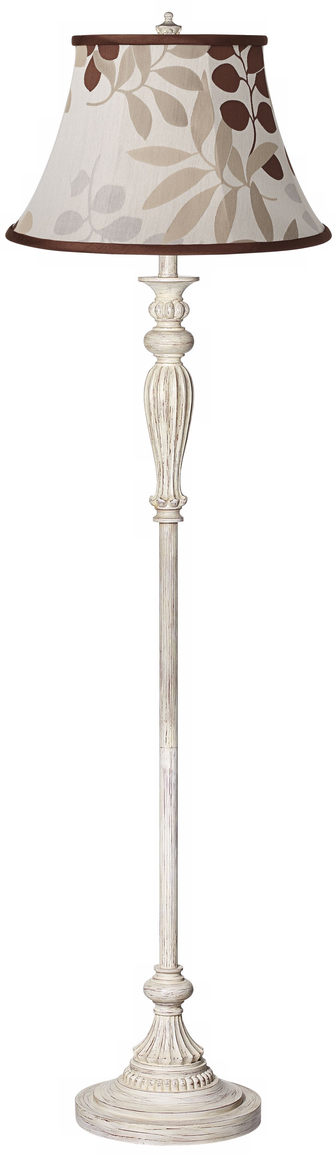 Tan Floral Silhouette Shabby Chic Antique White Floor Lamp