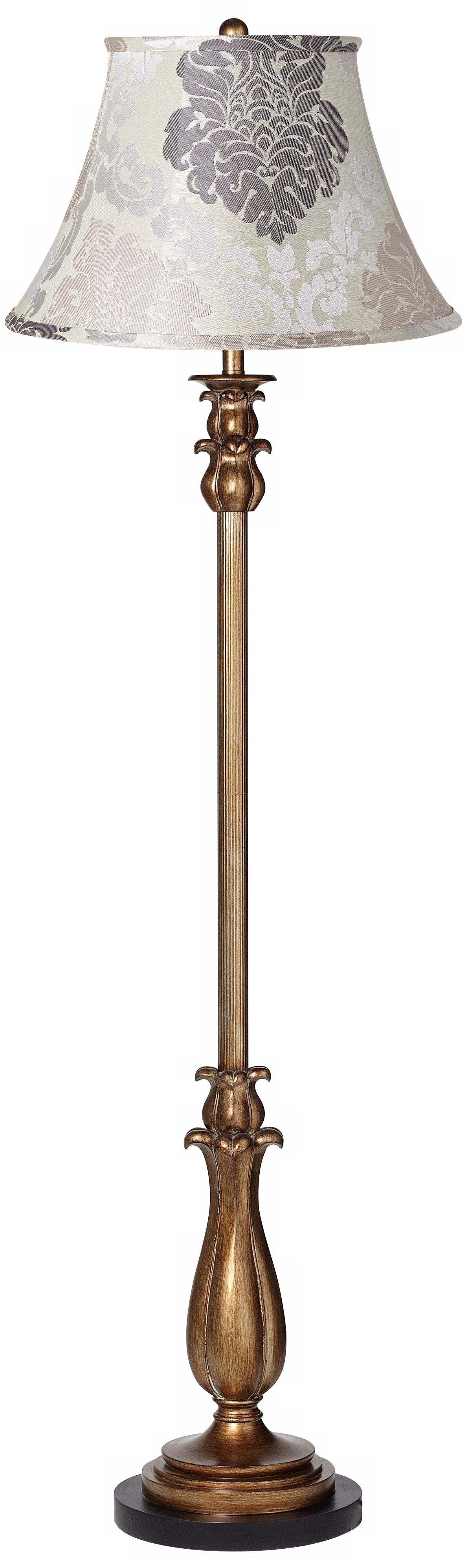 Cream and Gray Floral Shade Gold Tulip Floor Lamp