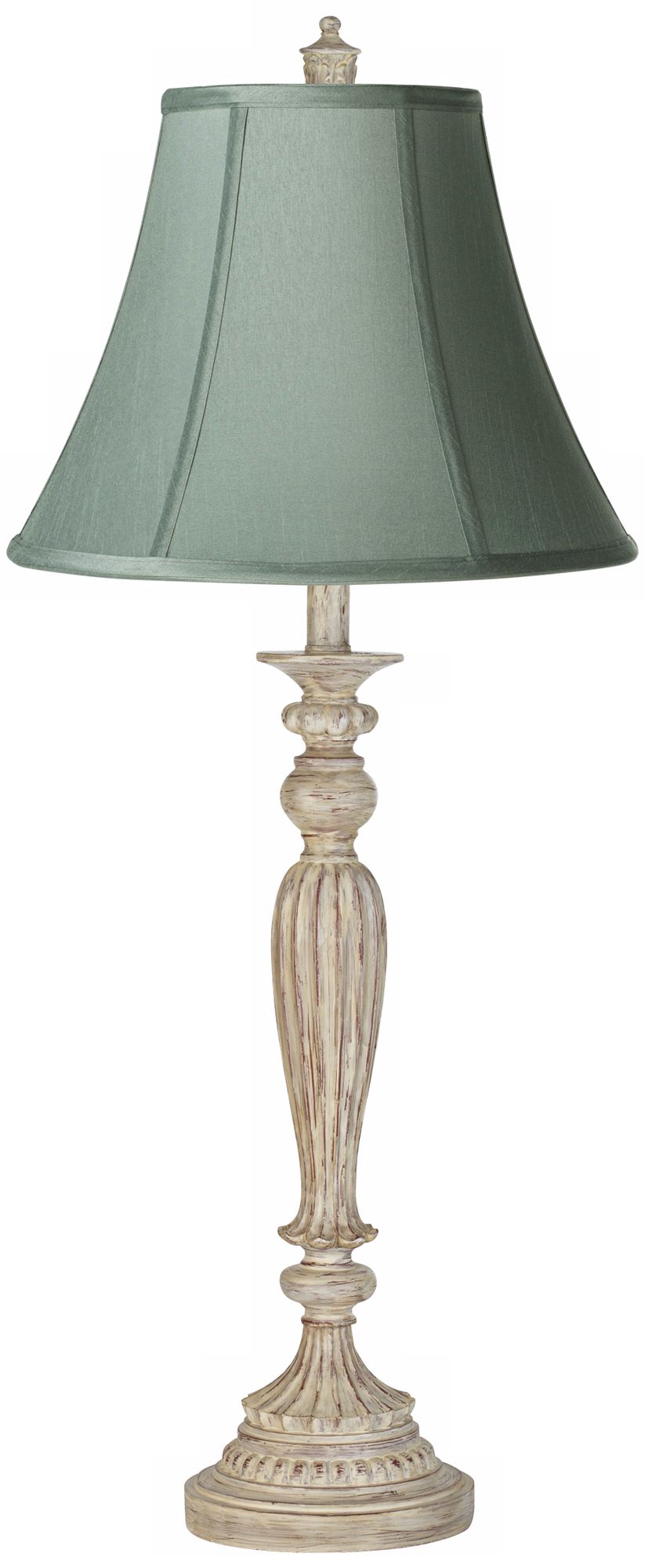 Spa Blue Shade Rubbed White Fluted Column Table Lamp