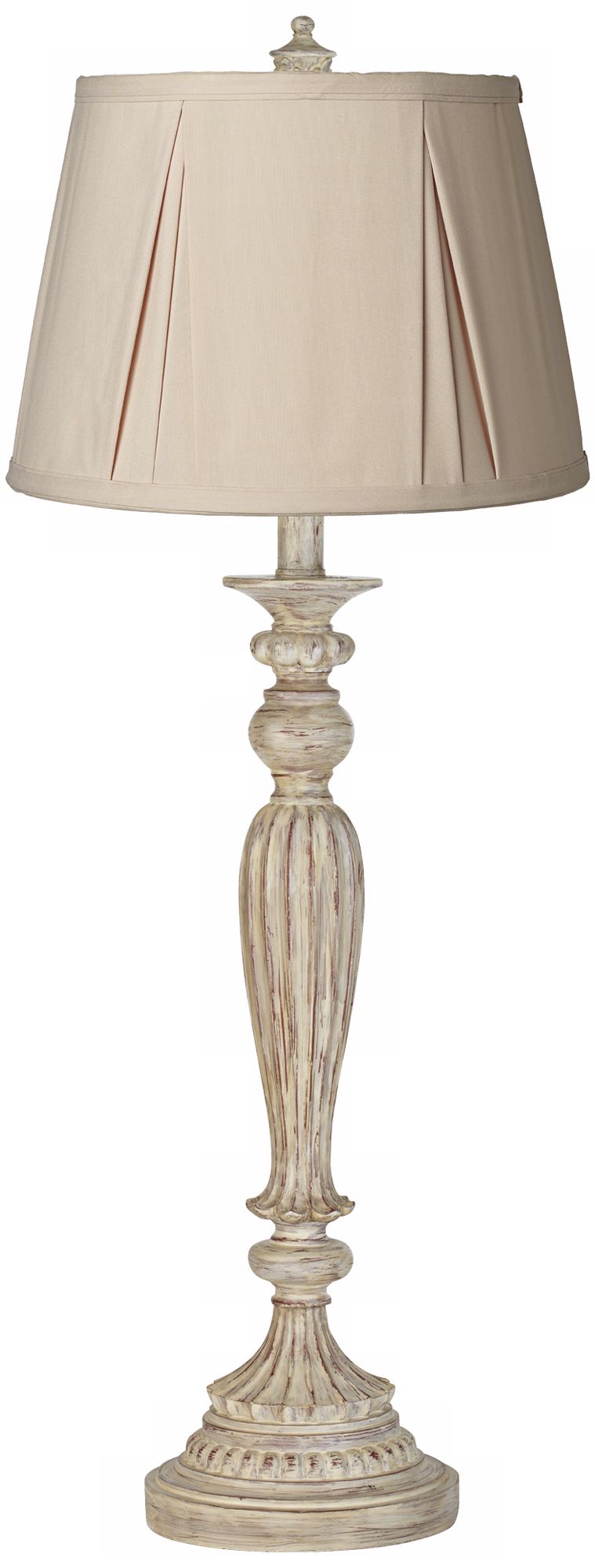 Pinched Pleat Rubbed White Fluted Column Table Lamp