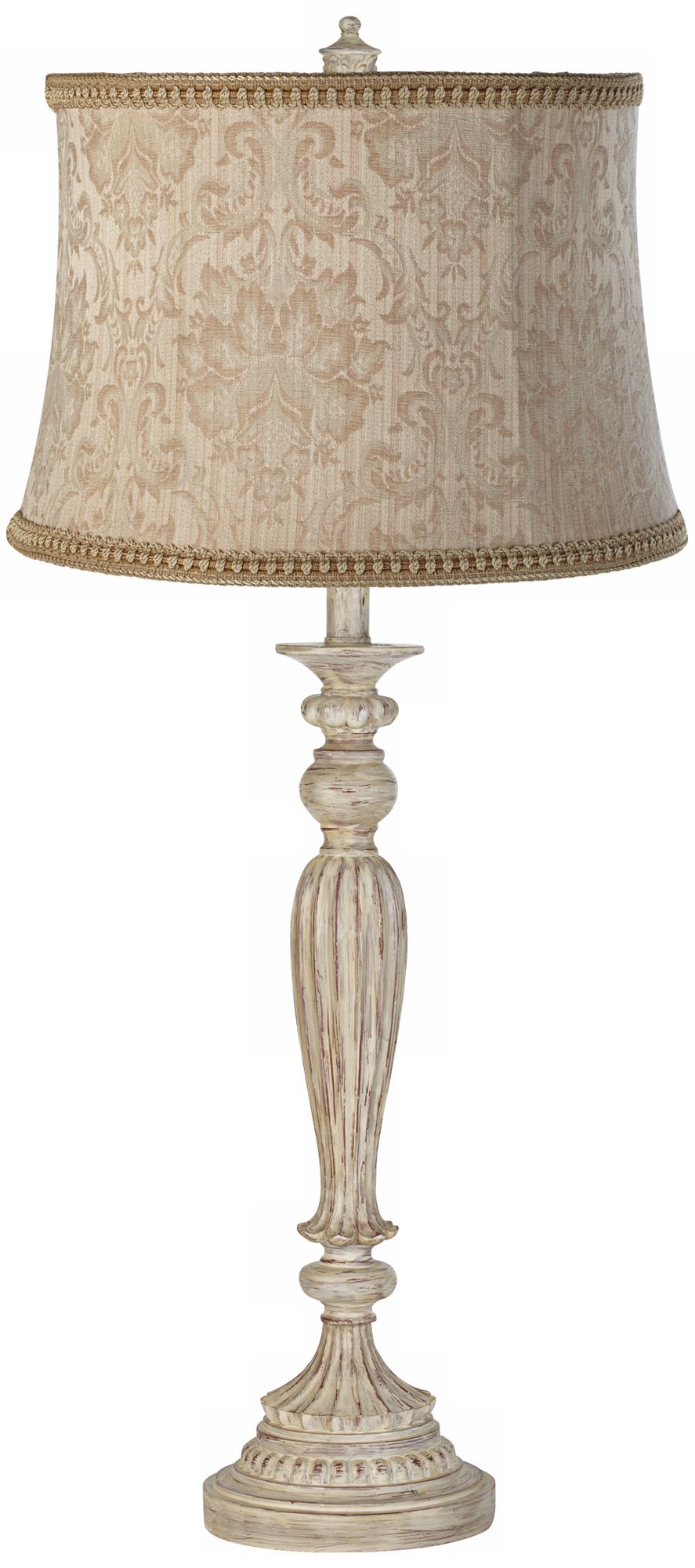 Latte Brocade Floral Fluted Column Table Lamp