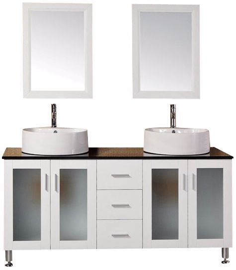 Malibu White 60" Wide Modern Double Sink Vanity Set