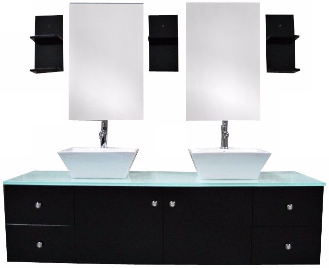Portland Espresso 61" Wide Double Sink Floating Vanity Set