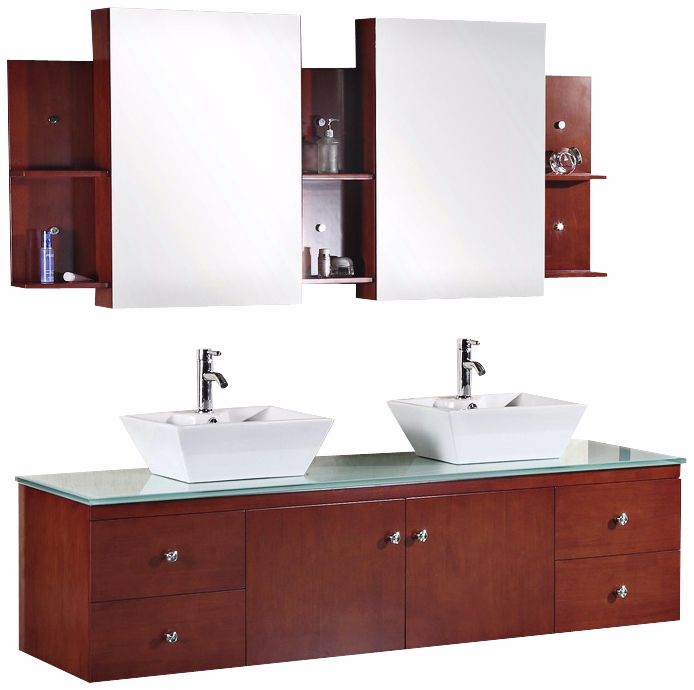 Portland Cherry 72" Wide Double Sink Floating Vanity Set